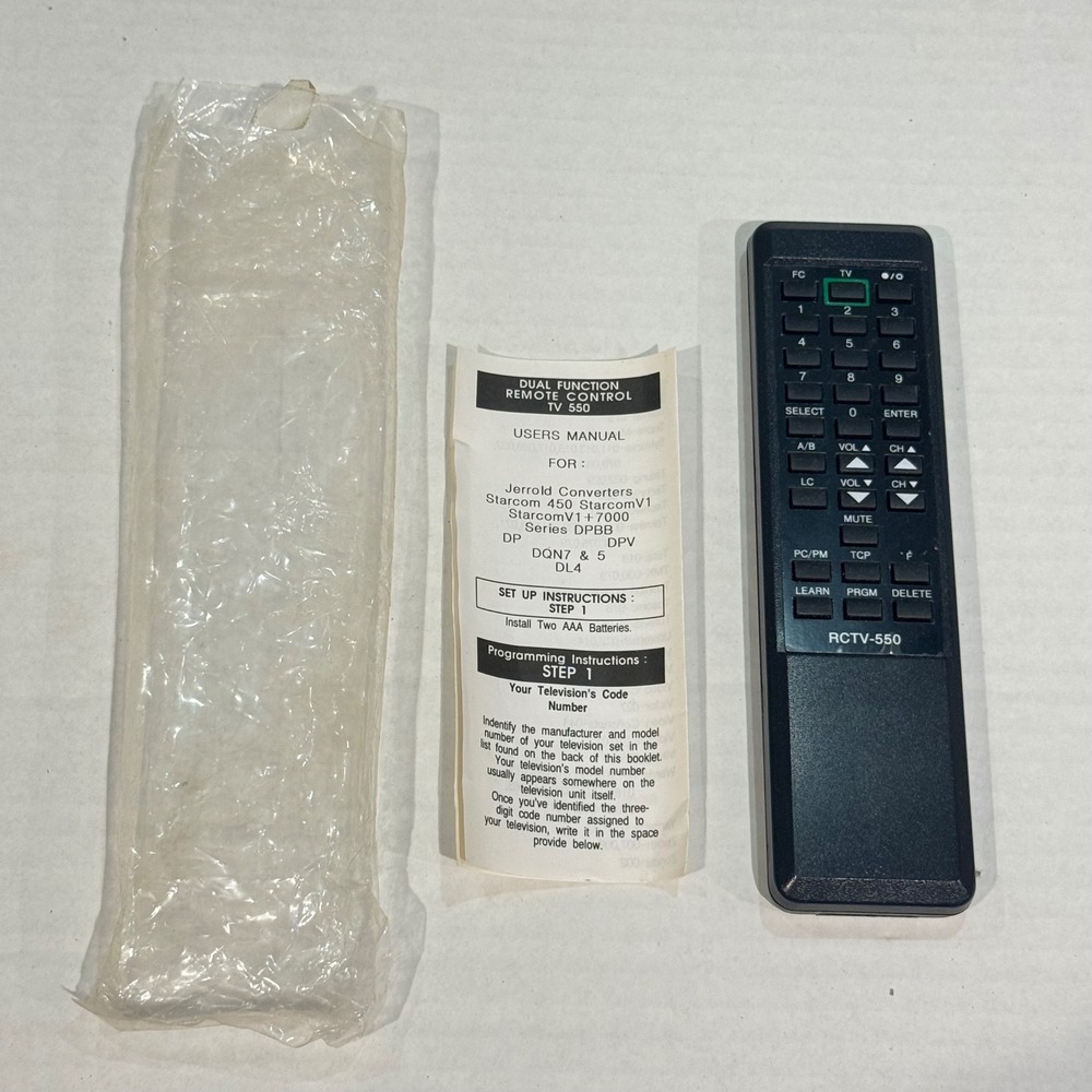 Vintage RCTV-550 Dual Function Remote Jerrold Starcom Cable Converter Box Manual